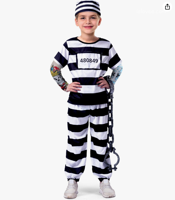 Spooktacular Creations Prisoner Jail Halloween Costume with Tattoo Sleeve, Toy Handcuffs for Toddler Halloween Dress Up Party