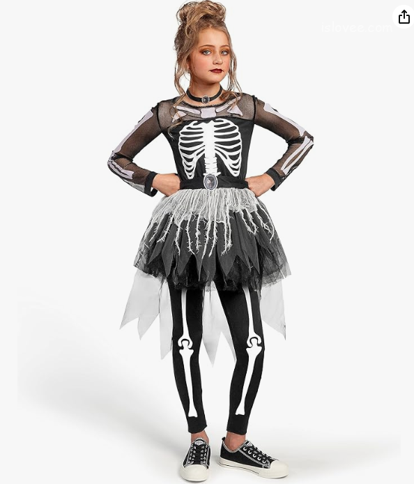 Spooktacular Creations Girls Skeleton Costume, Ghostly Skeleton Tutu Dress for Girls Halloween Dress Up