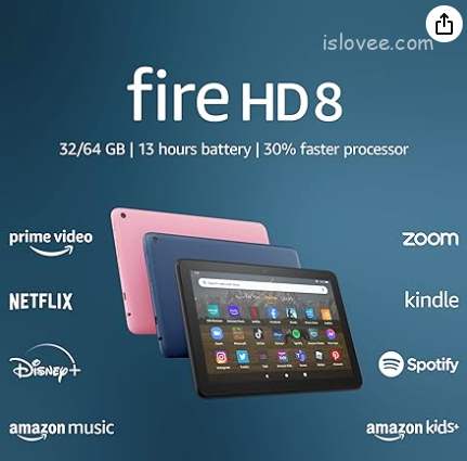 Amazon Fire HD 8 tablet, 8” HD Display, 32 GB, 30% faster processor, designed for portable entertainment, (2022 release), Black, without lockscreen ads