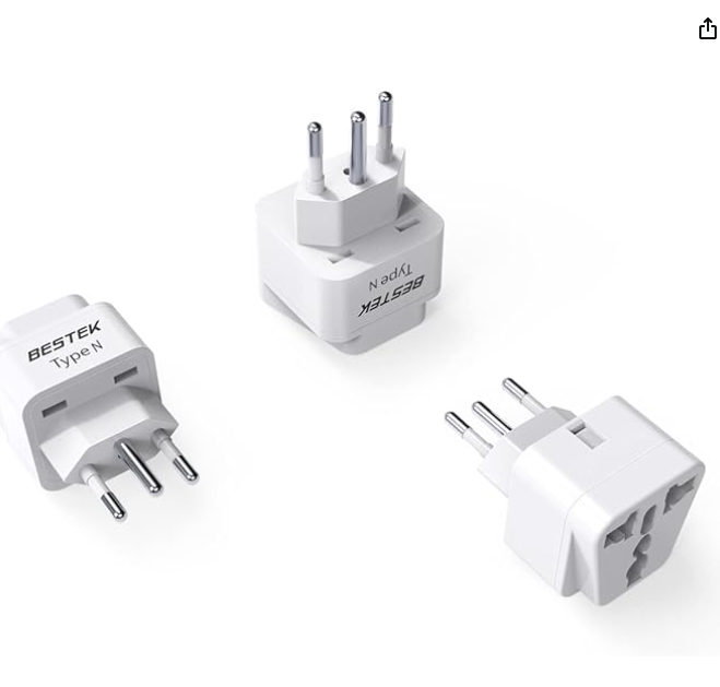 BESTEK Brazil, South Africa Travel Plug Adapter, Grounded Universal Type N Plug Adapter BR to US Adapter – Ultra Compact for Brazil, South Africa and More, 3 Pack