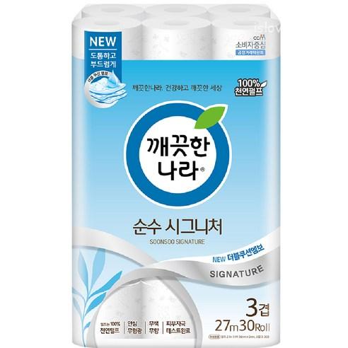 깨끗한나라 순수시그니처 27m 30롤, 천연펄프로 만들어진 3겹 종이